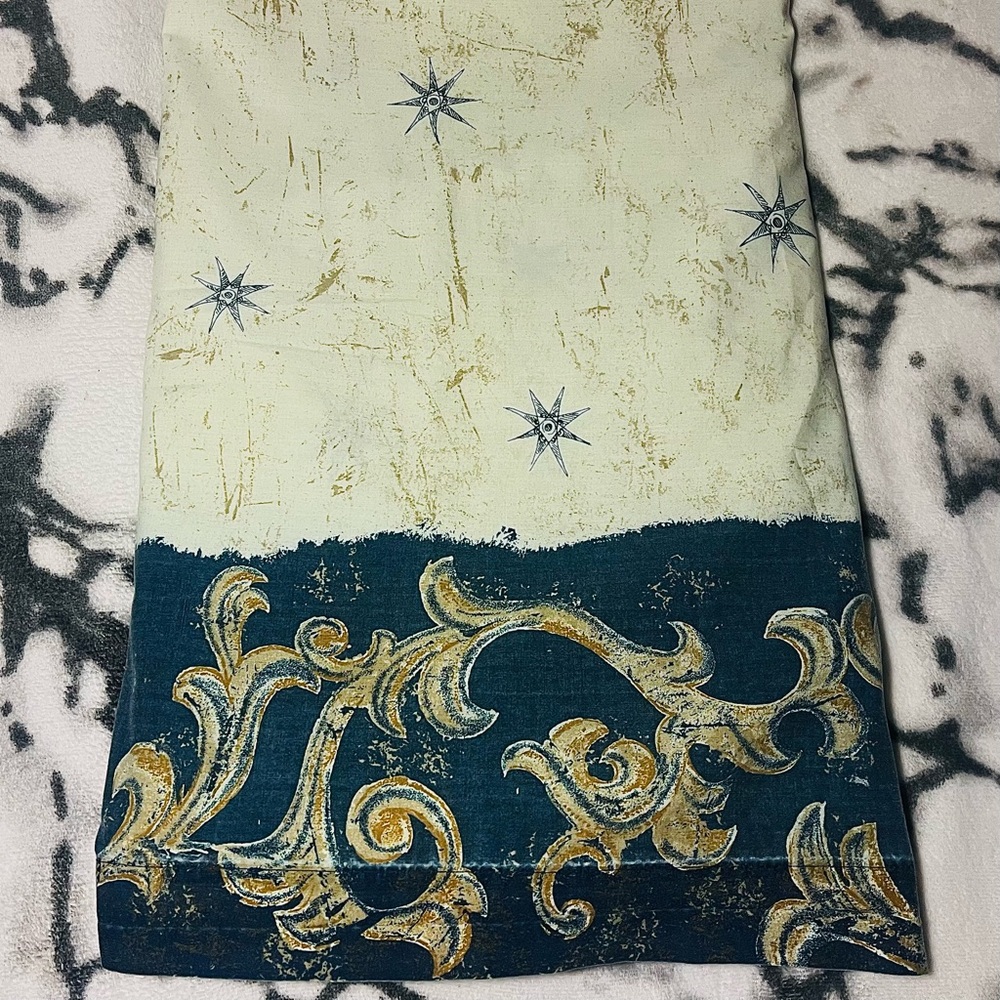 Celestial Whimisigoth Vintage 90s Full Flatbed Bed Sheet - Navy Blue/Gold/Cream